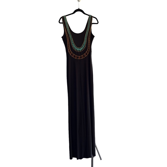 SYMPHONY Open Back Goddess Formal Black Maxi Dress With Gorgeous Crochet Detail - Picture 3 of 10